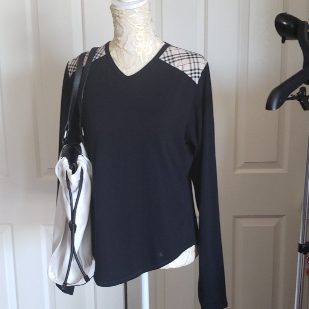 Burberry Black Long Sleeve Top with Check Detail